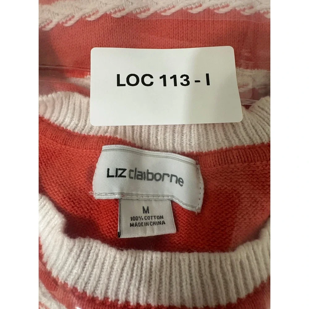 Liz Claiborne Women‎ Orange White Striped Cotton Sweater Pullover Size M
